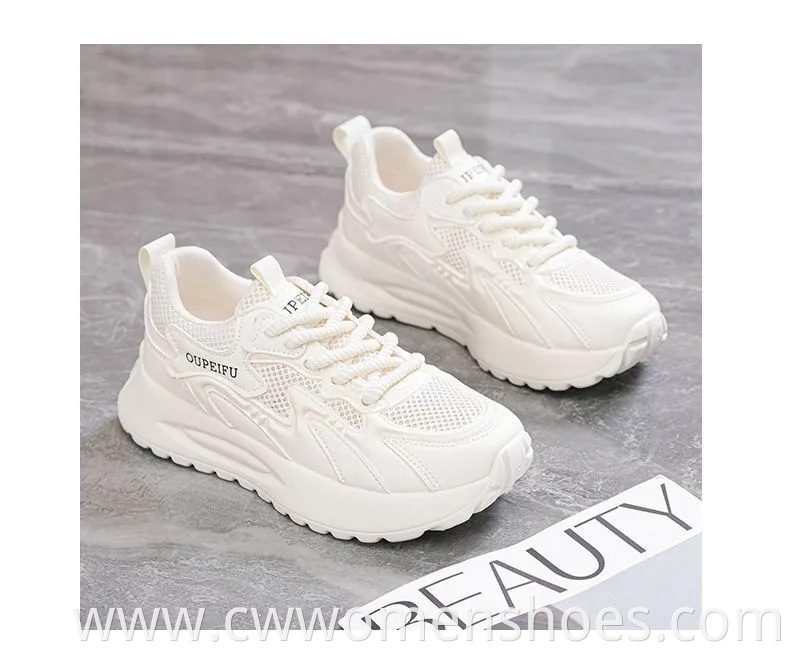 Wholesale Summer Breathable Lace-up Casual Shoes Thick Soled Bottom Sports Sneakers Fashion Chunky Shoes for Women